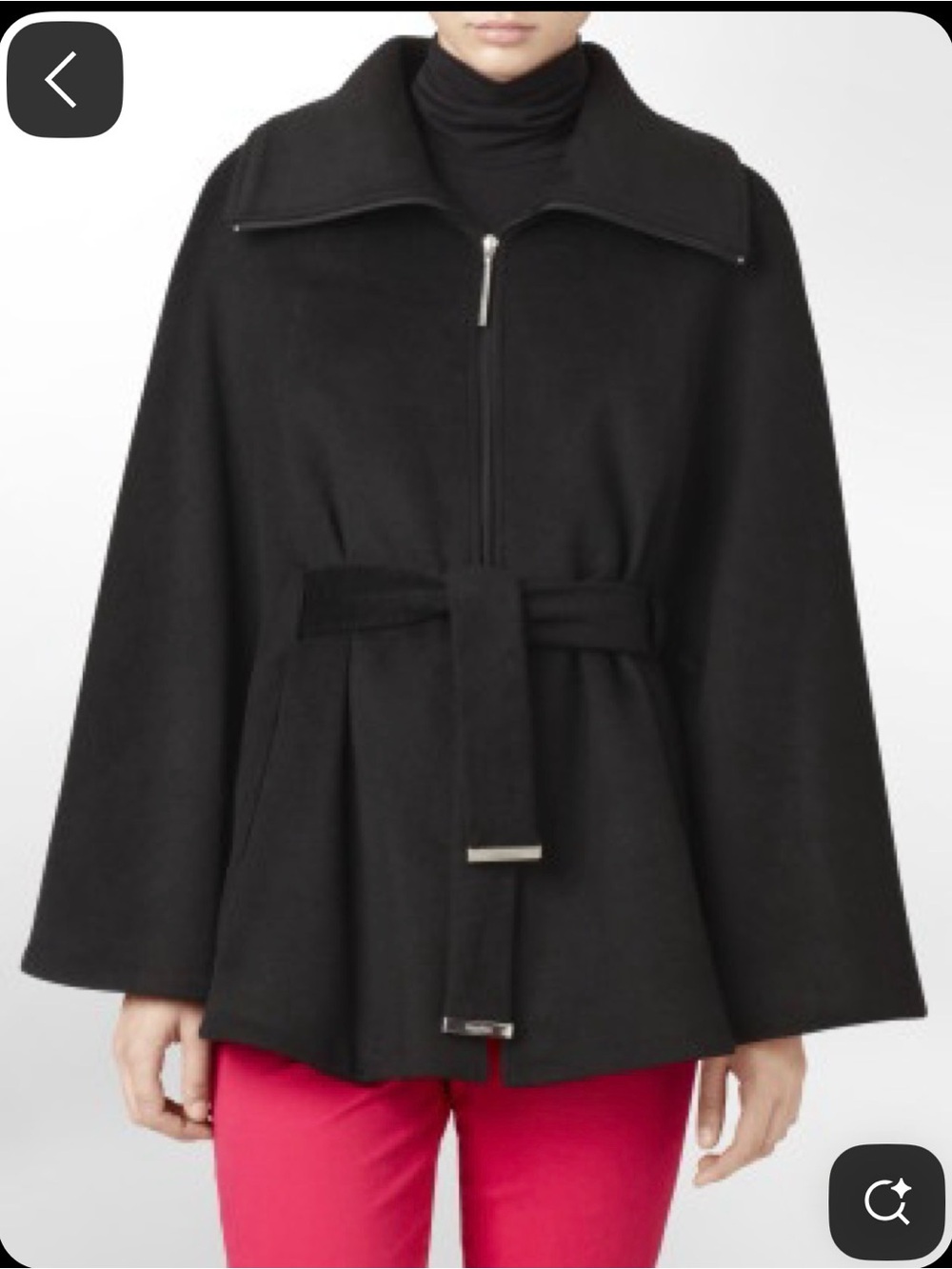 Calvin Klein Wool Blend Cape Jacket with Waist Tie